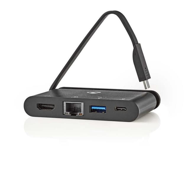 Nedis USB Multi-Port Adapter | USB 3.2 Gen 1 | USB-C™ Han | HDMI™ Hun / RJ45 Hun / USB-A Hun / USB-C™ Hun | Runde | Nikkelplateret | Sort | Box