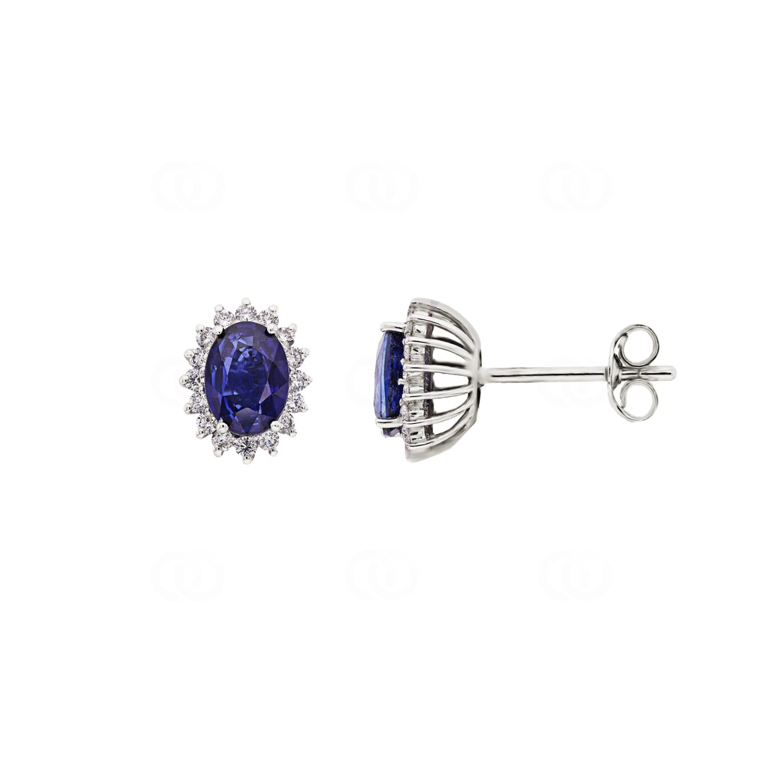 Ohrstecker 750/18 K Weissgold mit Diamanten 0.38 ct G/si & Saphiren 2.17 ct