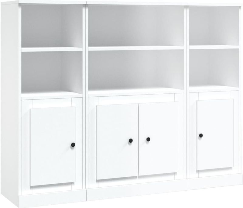 vidaXL Hoge Kasten - Wit - Bewerkt Hout - Set van 3