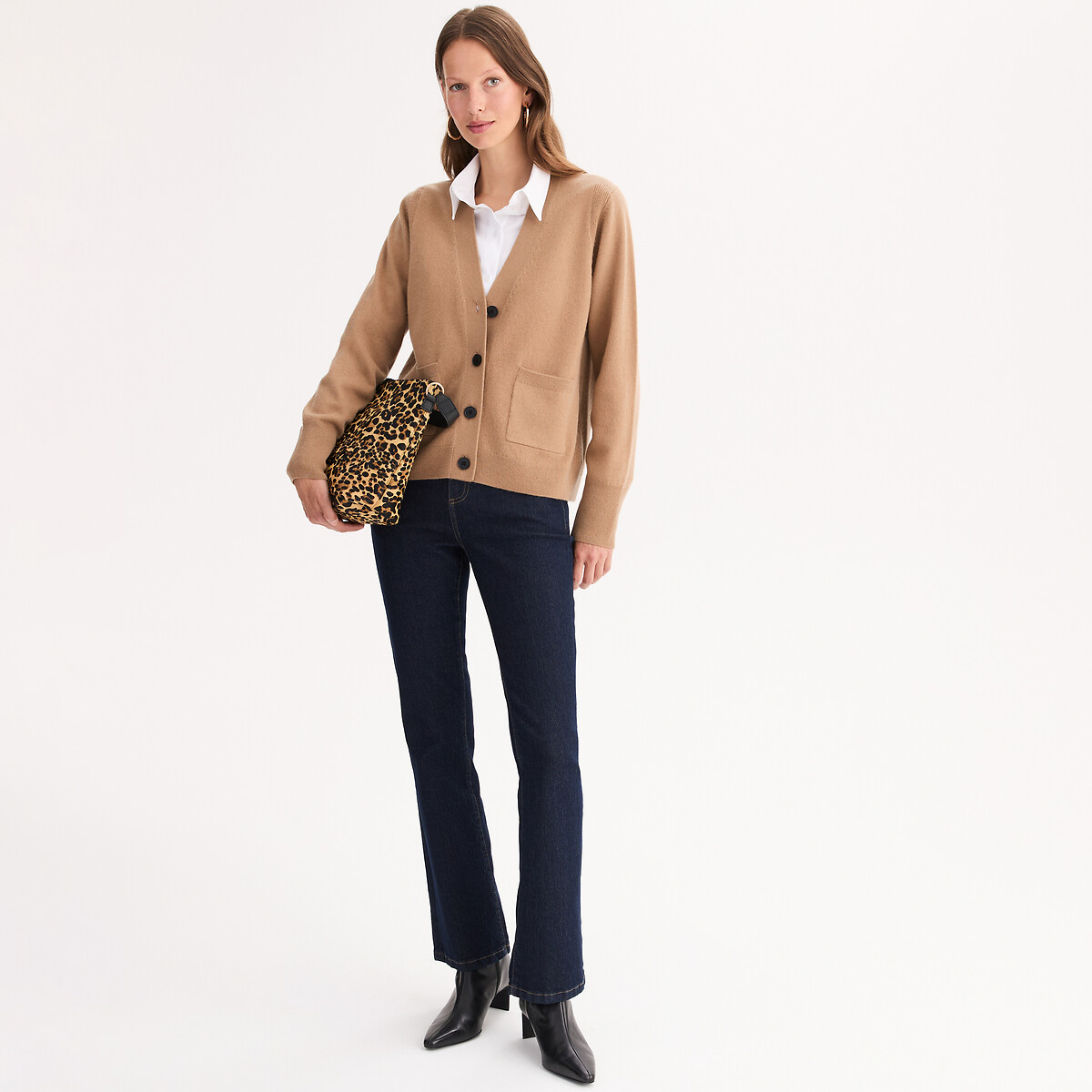 ANNE WEYBURN<br>Cardigã de cashmere com botões, decote em V, malha fina