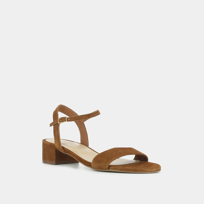 Sandales à talons carrés  en velours cognac