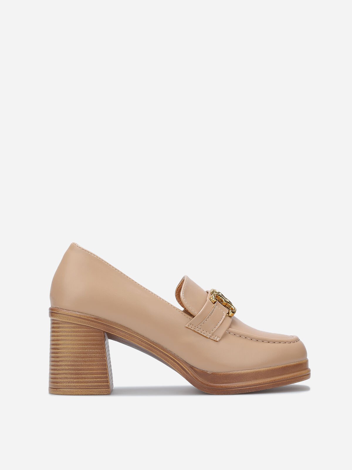 Mocassins à talon et boucle dorée- Beige