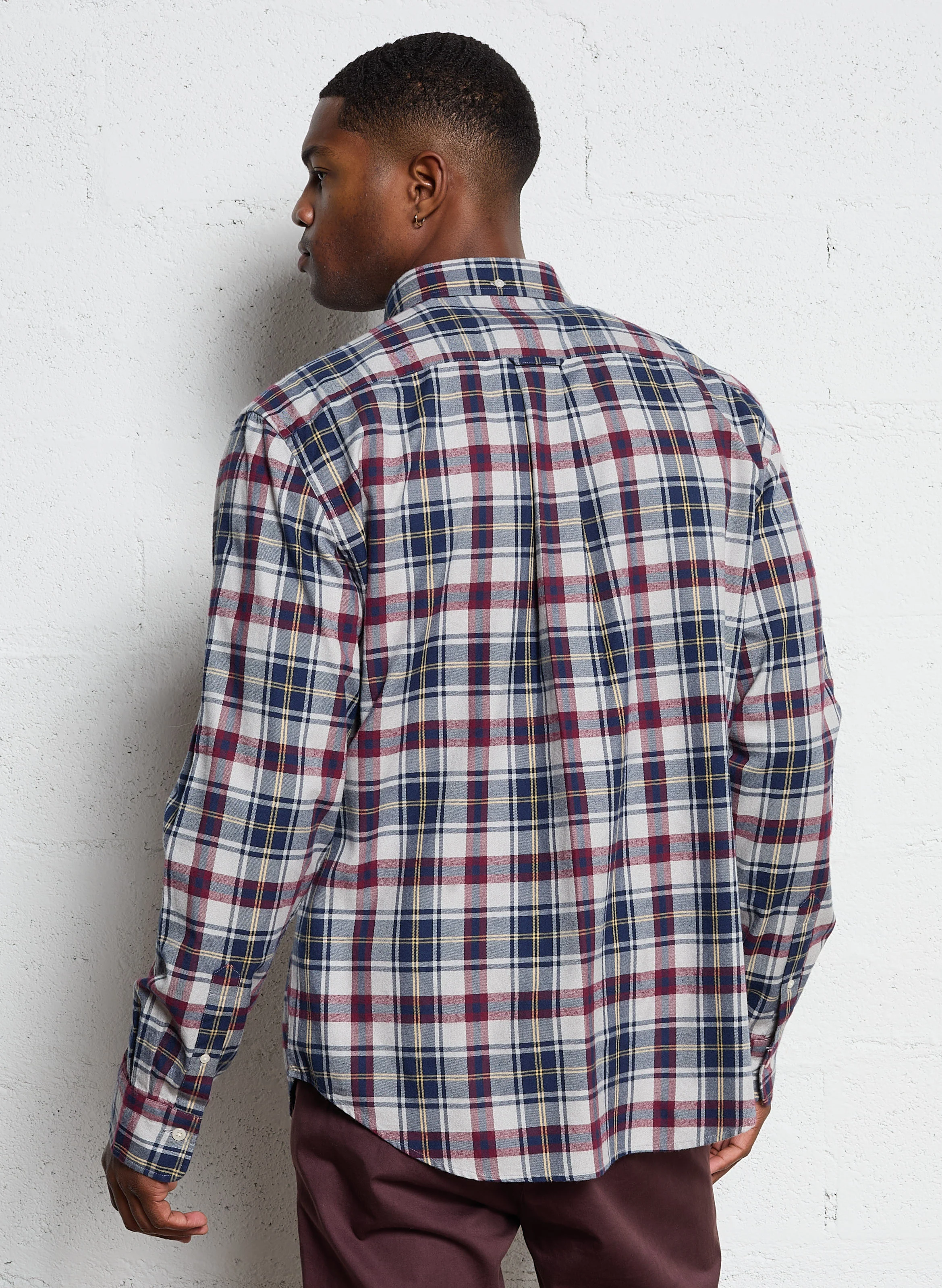 Chemise col classique à carreaux en coton| Bleu