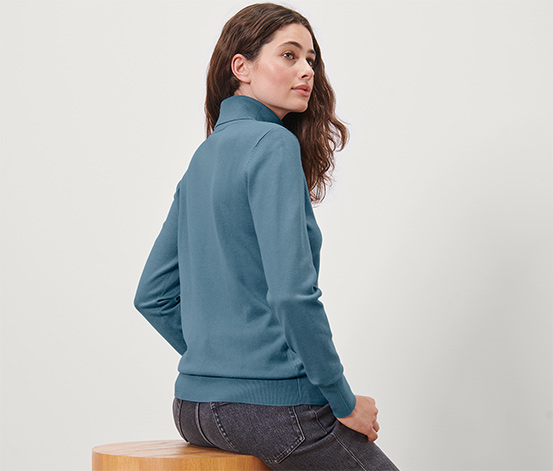 Feinstrick-Rollkragenpullover, rauchblau