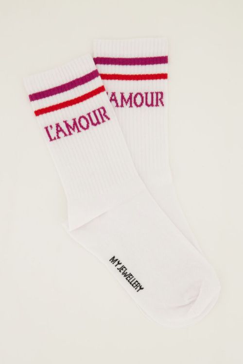 Witte sokken sport met roze l'amour