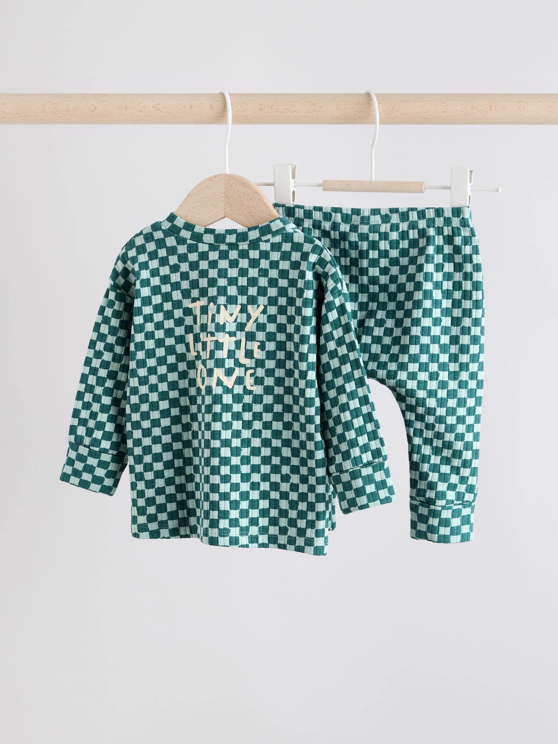 Groen met dambordprint - Top en Leggings 2 -delige Babyset (0mnd-3jr)