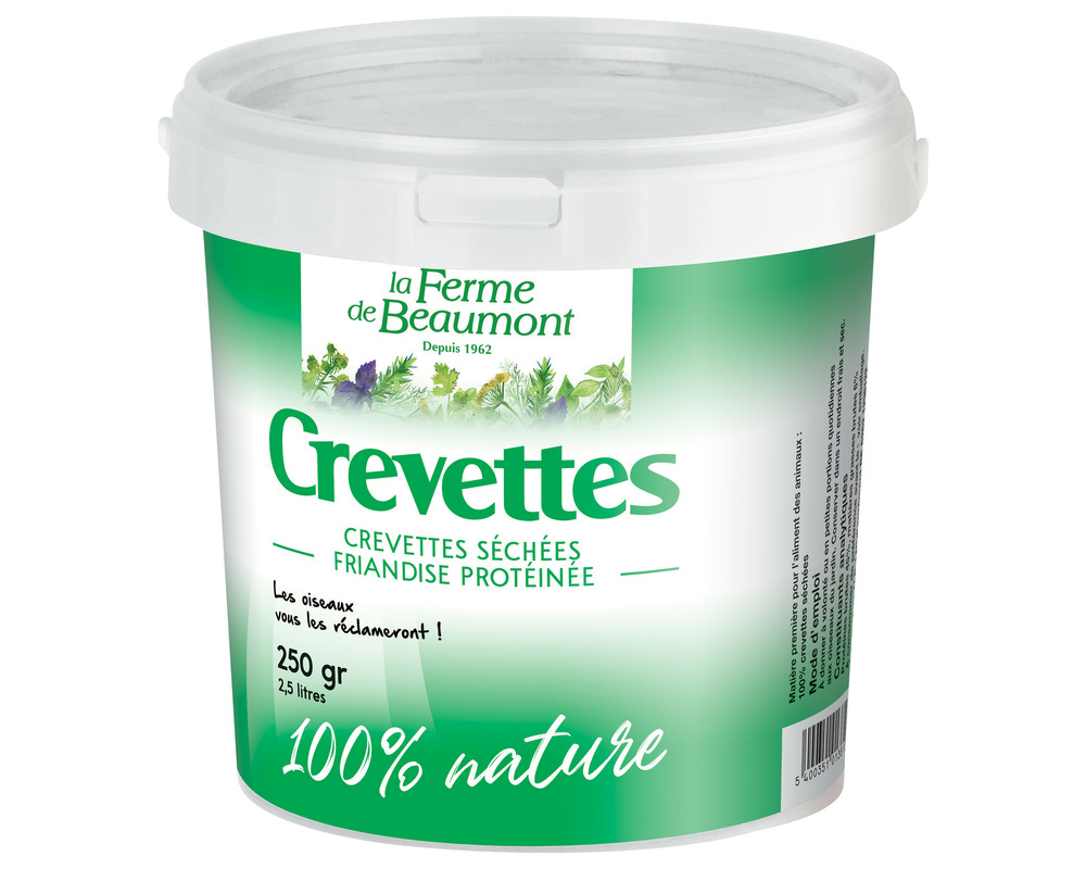 Crevettes séchées déshydratées 250 gr / 2,5 litres • friandises volailles