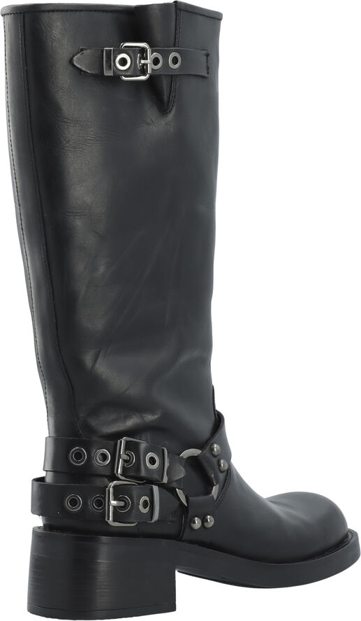 Bianco BIAHARPER Biker Boot Pull Up Leather Jet black