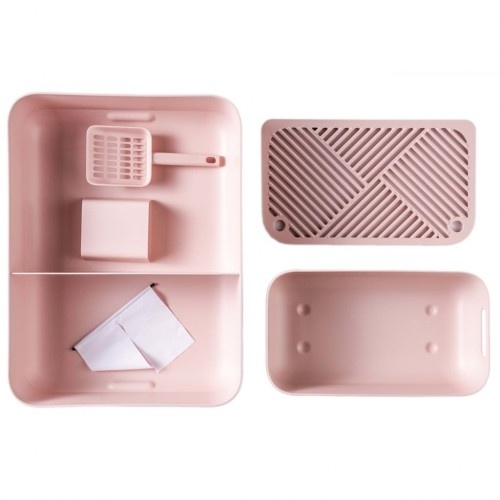 Caixa de areia rosa para gatos