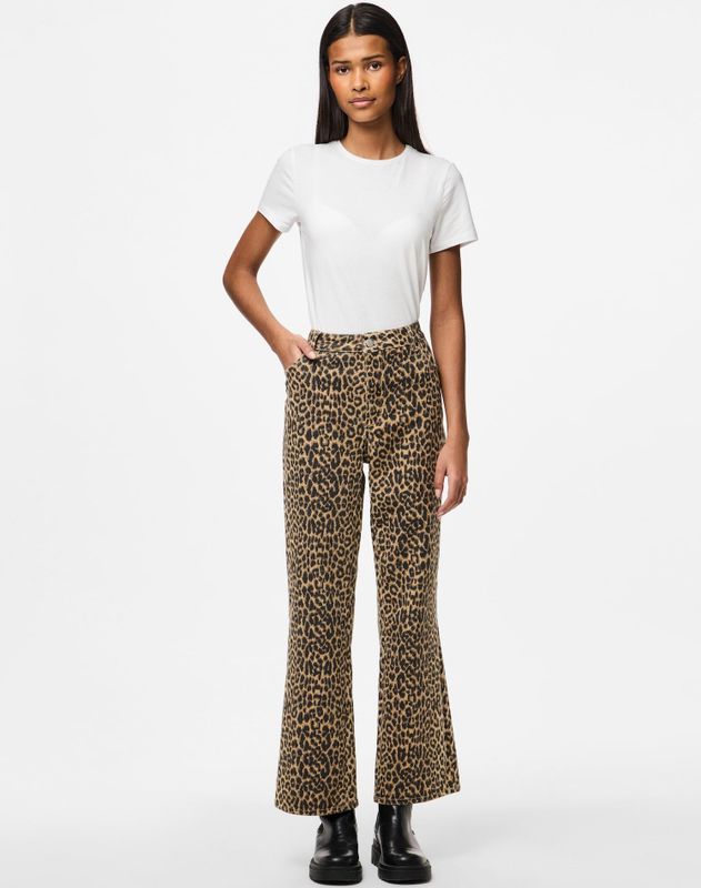 PIECES - Rechte Jeans - Luipaardprint - Denim - Hoge Taille