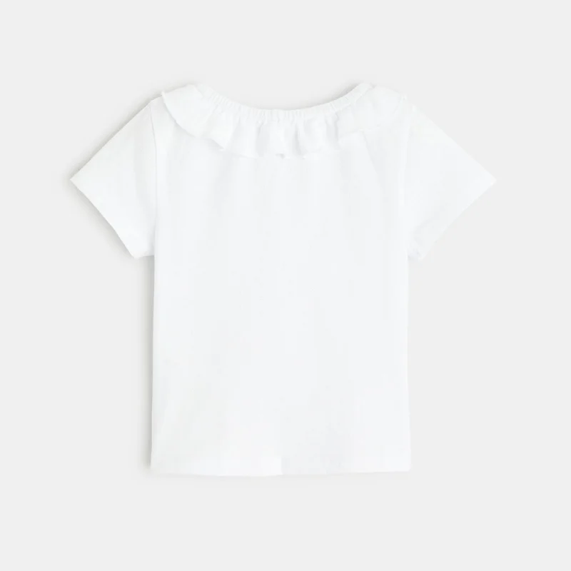 T-shirt col volanté maille fantaisie blanc bébé fille Blanc