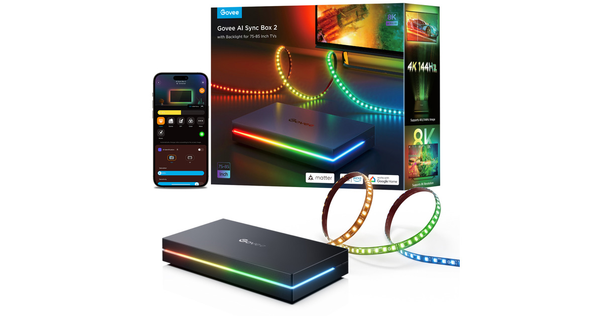 GoveeAI Sync Box 2 ledstrip  (Zwart, 2,4GHz wifi, Bluetooth, voor 75 - 85 inch tv's)