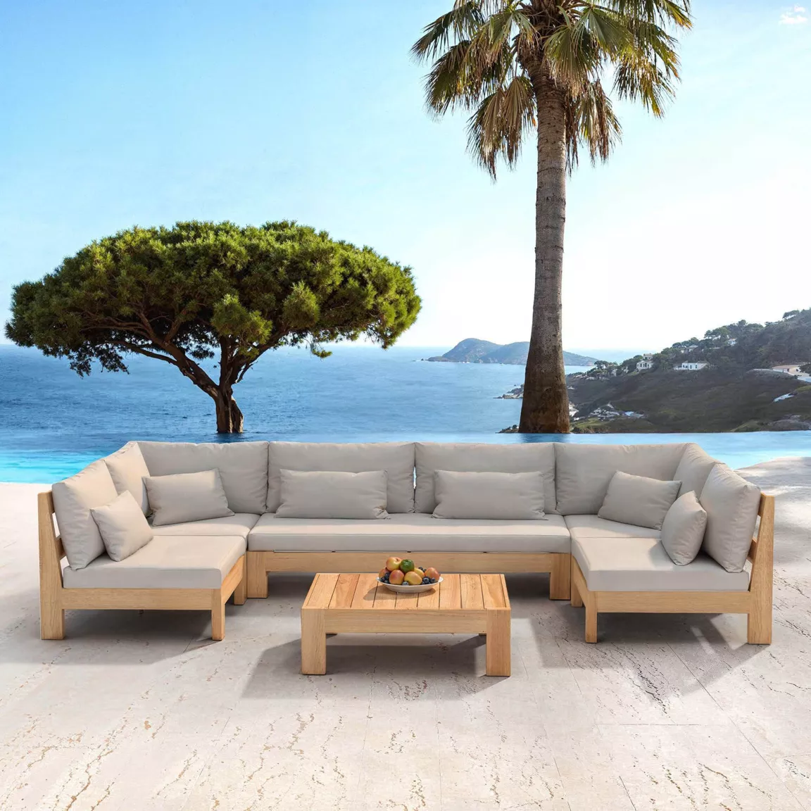 Salon de jardin d'angle en bois d'acacia 7 places 6 pcs Borneo Sable