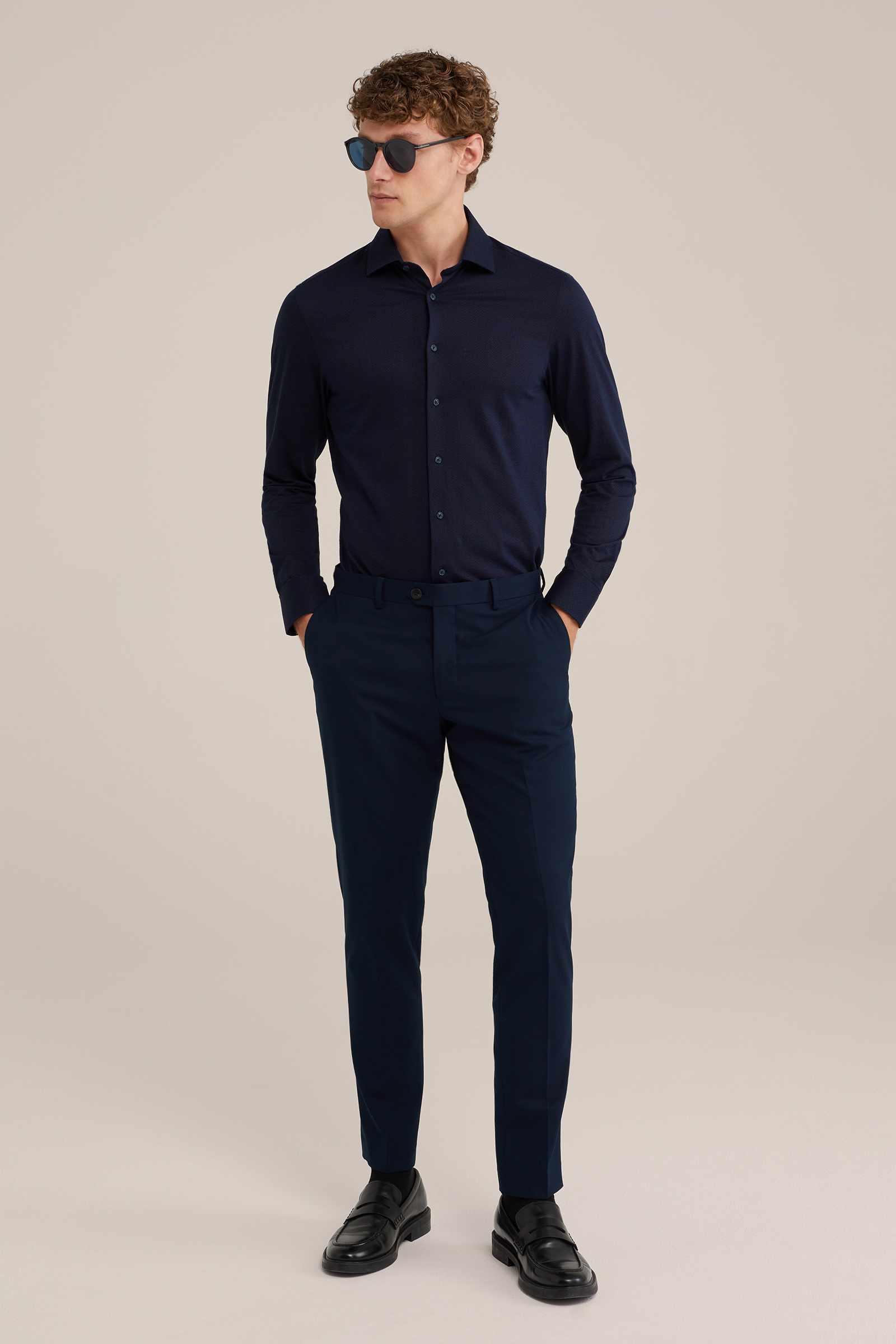 premium jacquard gebreid overhemd met structuur WE Fashion Marineblauw