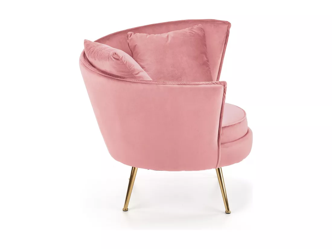 Fauteuil contemporain en velours rose avec pieds dorés en métal AEDAN