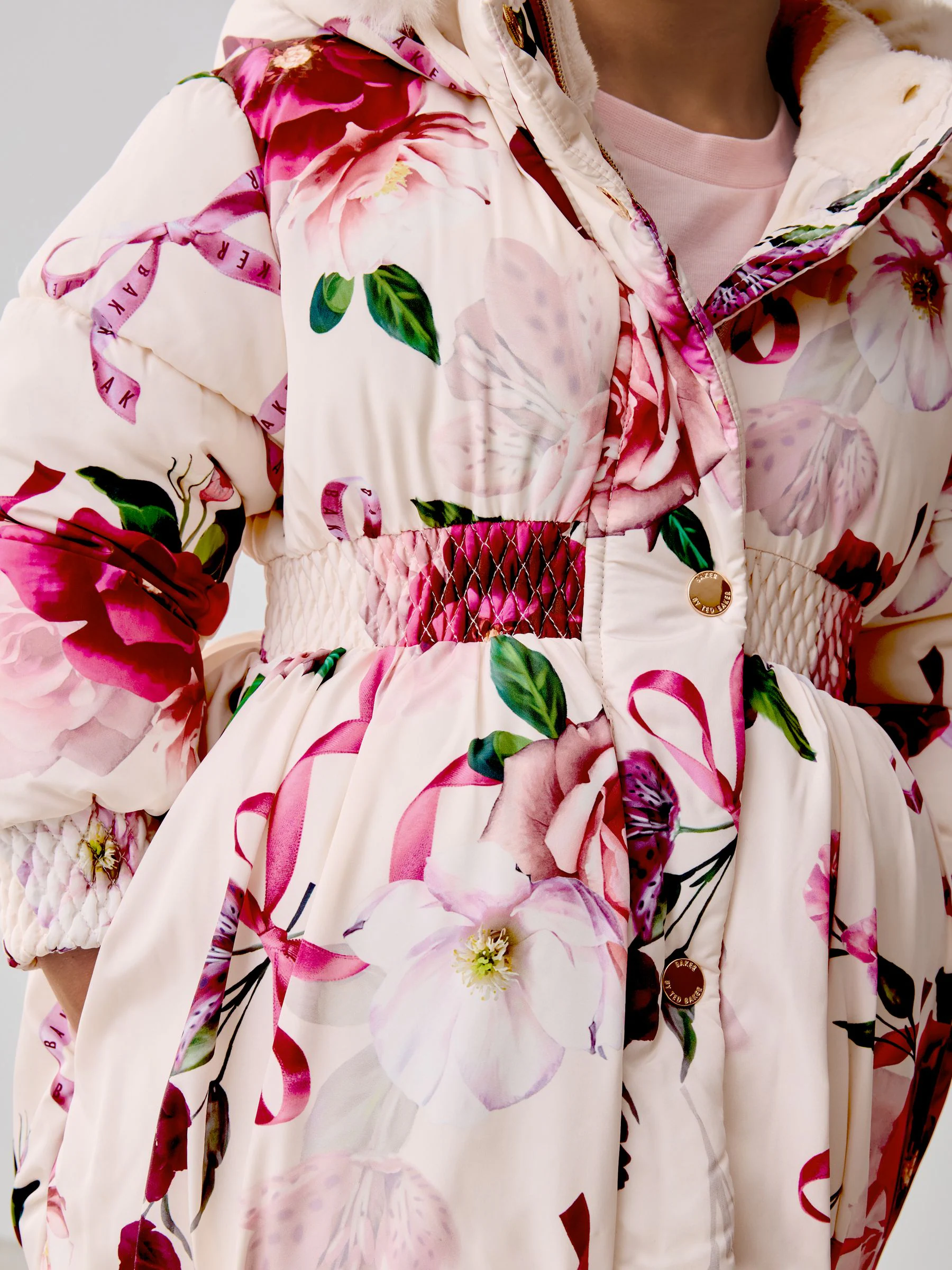 Roze - Baker by Ted Baker - Regenbestendige gewatteerde jas met bubbelzoom