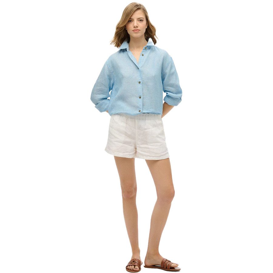 Superdry Casual Linen Boyfriend Bluse Damen sea blue chambray