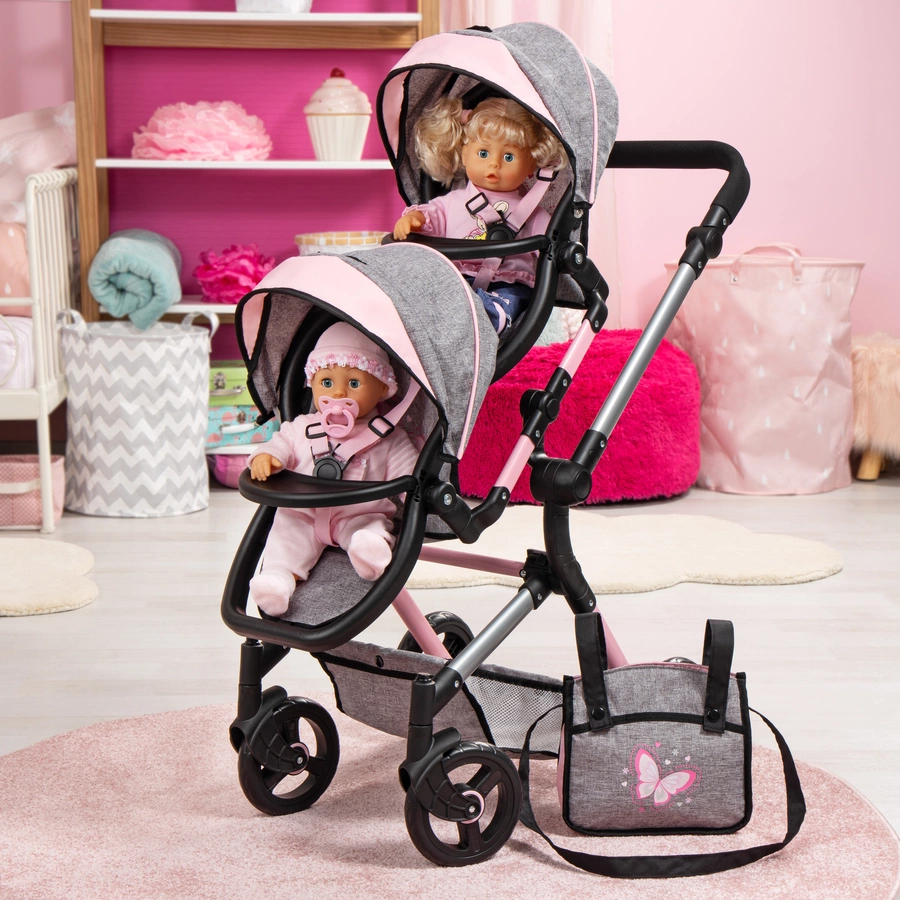 bayer Design Zwillings-Puppenwagen Twin Neo graurosa, mit Schmetterling