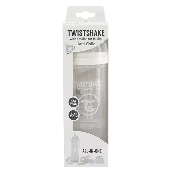 Mamadeira anticólica Twistshake branca +4 meses 330ml