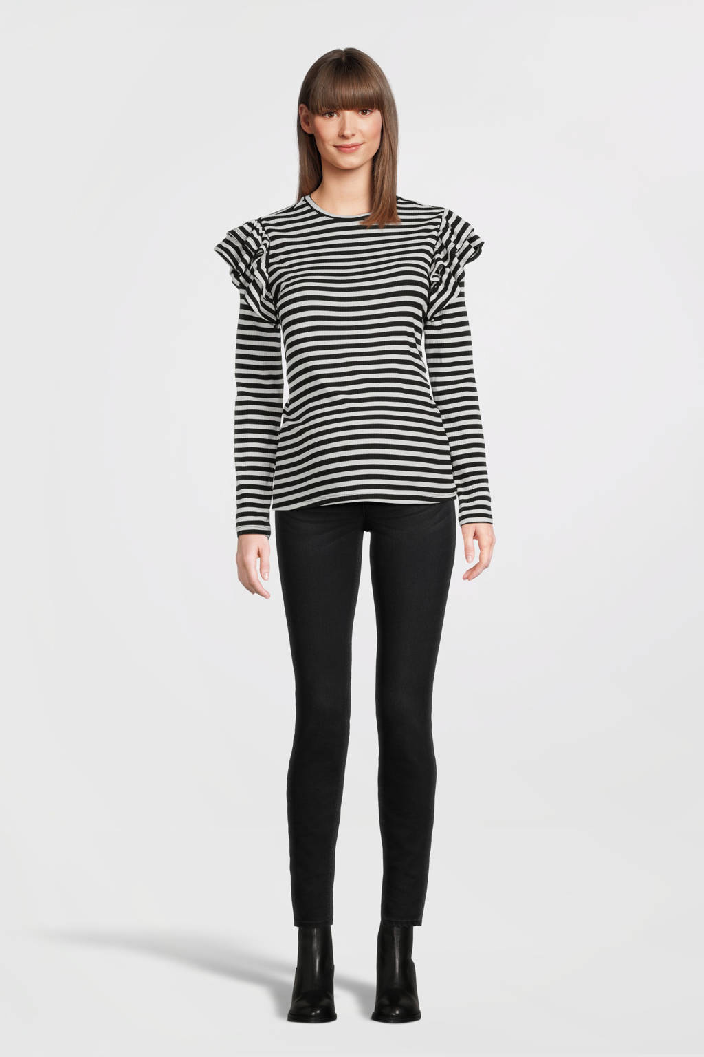 ONLY MATERNITY gestreepte zwangerschapslongsleeve OLMEVIE zwart/wit