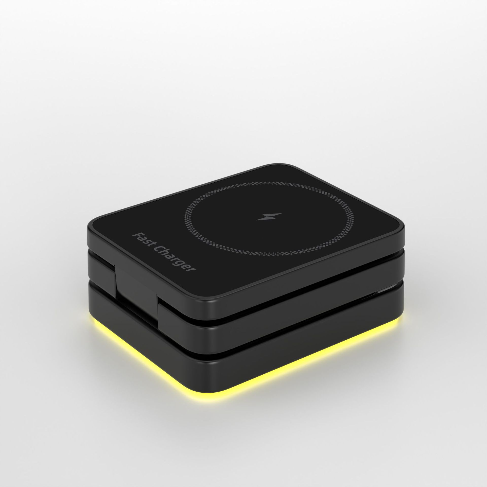 (15W) 3in1 MagSafe Qi Wireless Fast Charger Ladegerät Faltbare Ladestation mit LED Beleuchtung - Schwarz