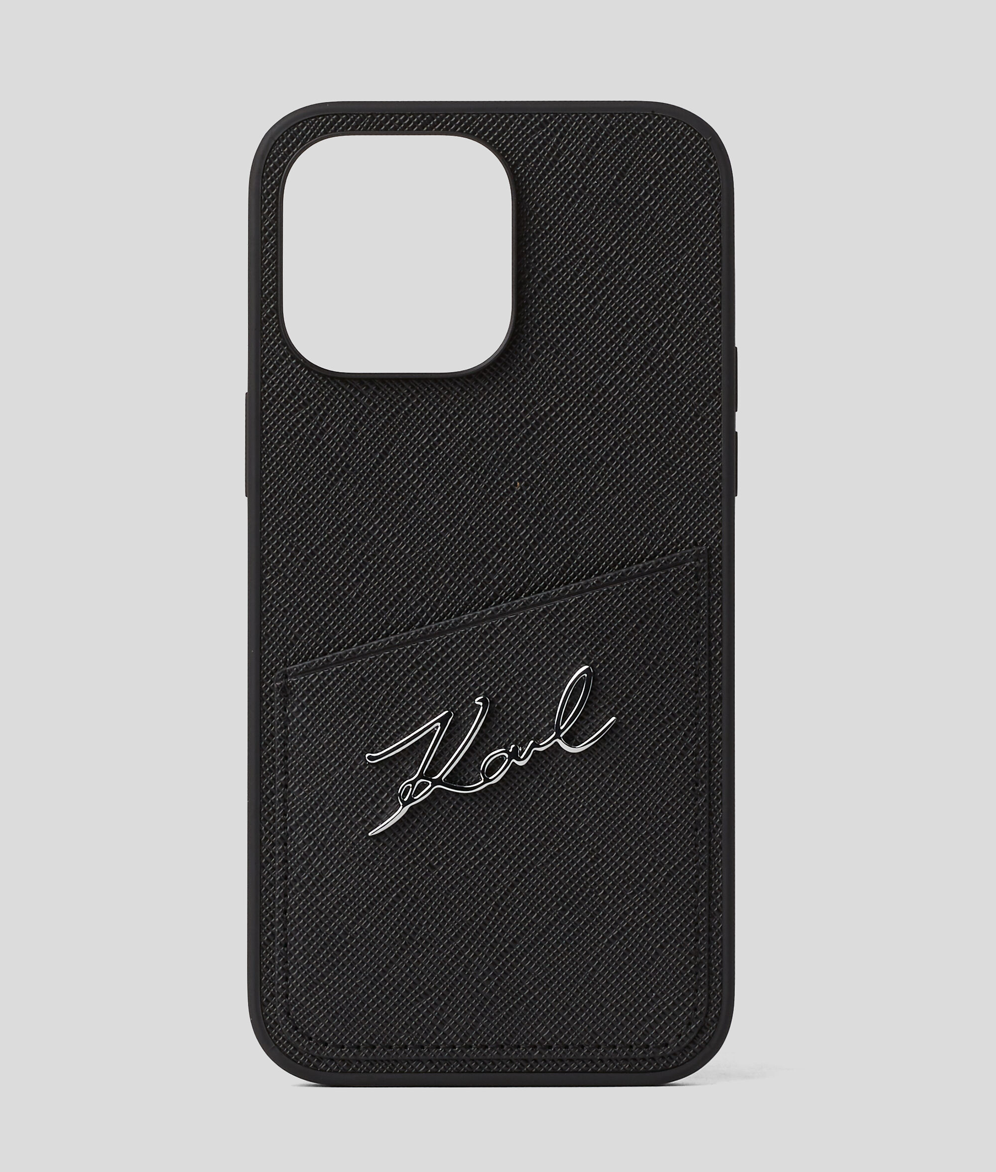 Étui de protection pour iPhone 14 Pro Max avec fente pour cartes ornée du logo Karl Signature