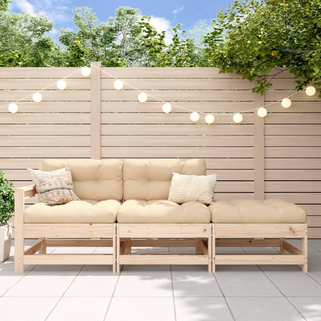 3-Piece Garden Lounge Set Solid Pine Wood Outdoor Furniture for Patio, Balcony - Modular Design with Armrests, Rustic Look, Sturdy Frame Includes Corner Sofa, Center Sofa & Stool (110kg Capacity)