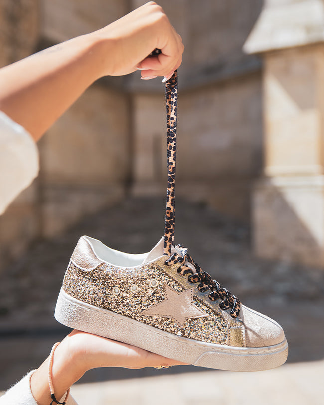 Basket femme paillettes dorées à lacets - Roxane