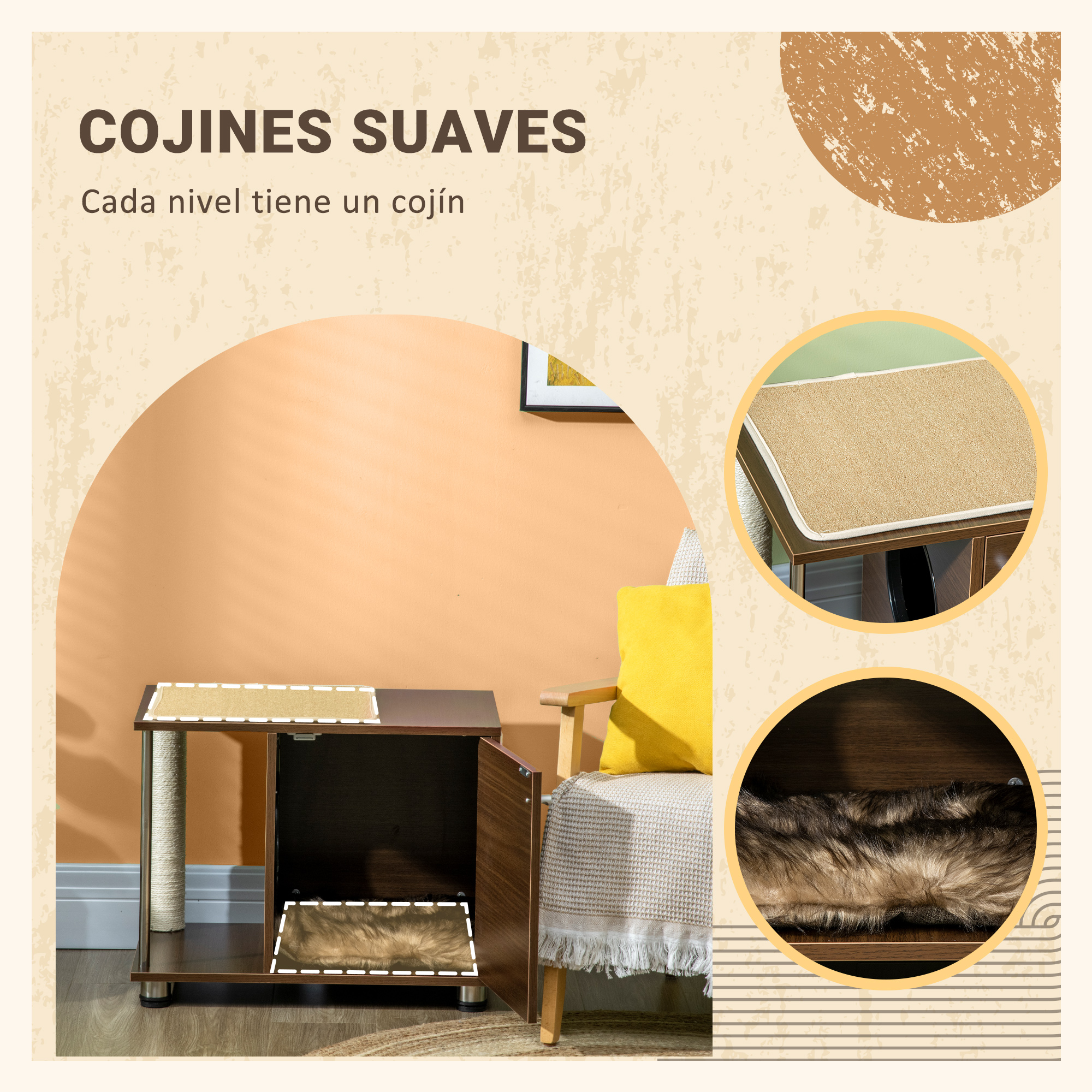 Mesa lateral com almofada para caixa de areia de gato PawHut