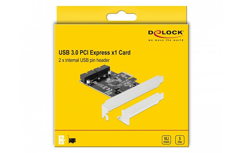 PCI-Express-Karte 2x USB 3.0 intern (Pfostenstecker)PCIe-Schnittstellenkarte mit zwei internen USB-3.0-Pfostensteckern