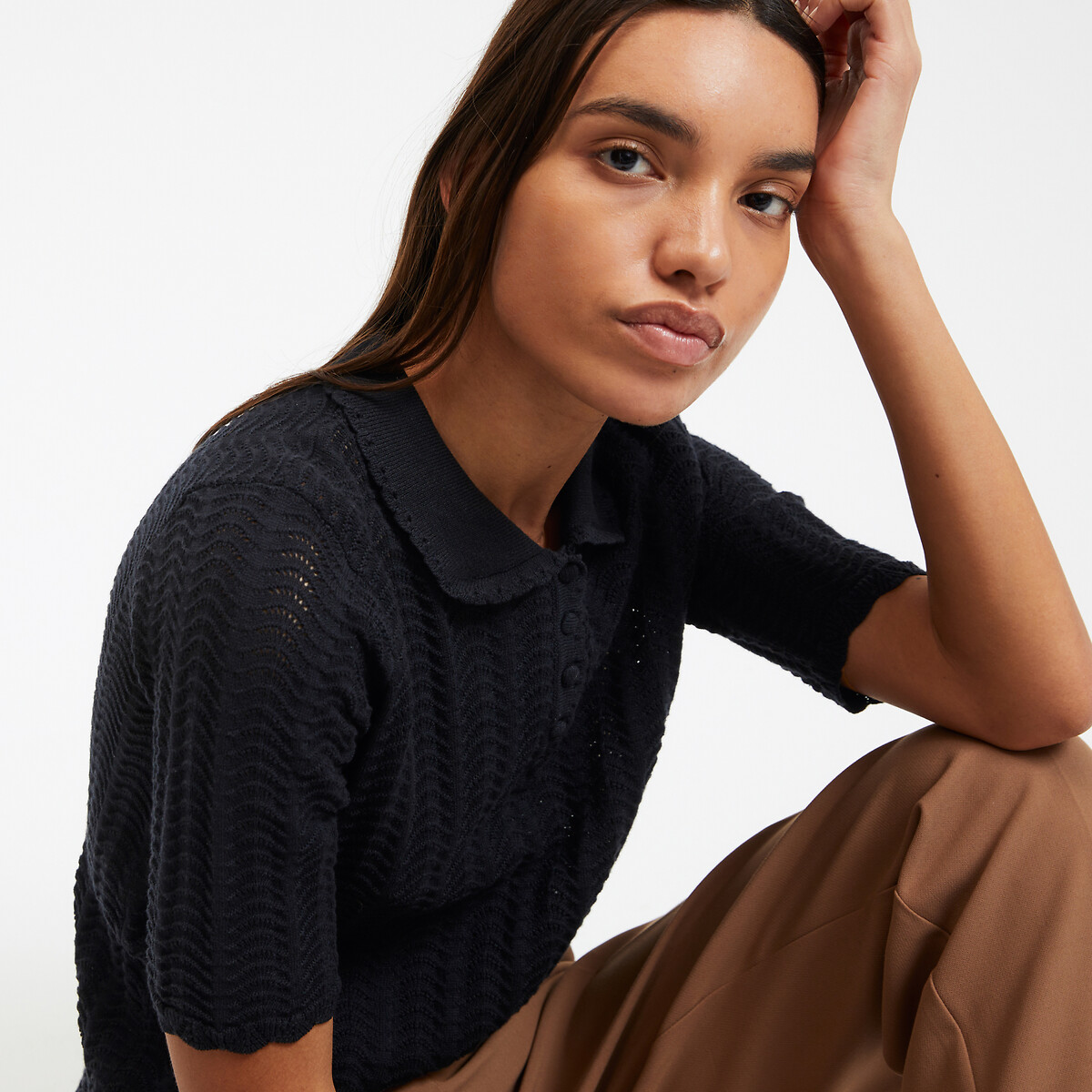 COLEÇÕES LA REDOUTE<br>Suéter com gola polo, malha fina
