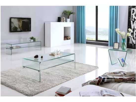 Meuble TV STILEOS - 1 niche - Verre trempé