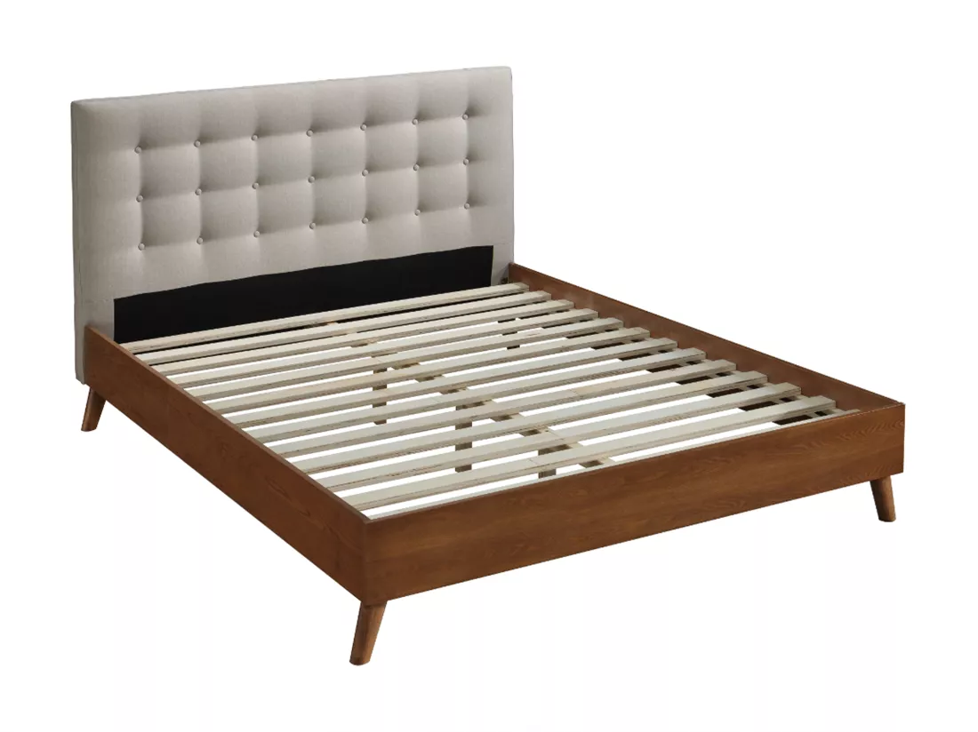 Lit 180 x 200 cm avec tête de lit capitonnée - Tissu - Beige - FRANCESCO