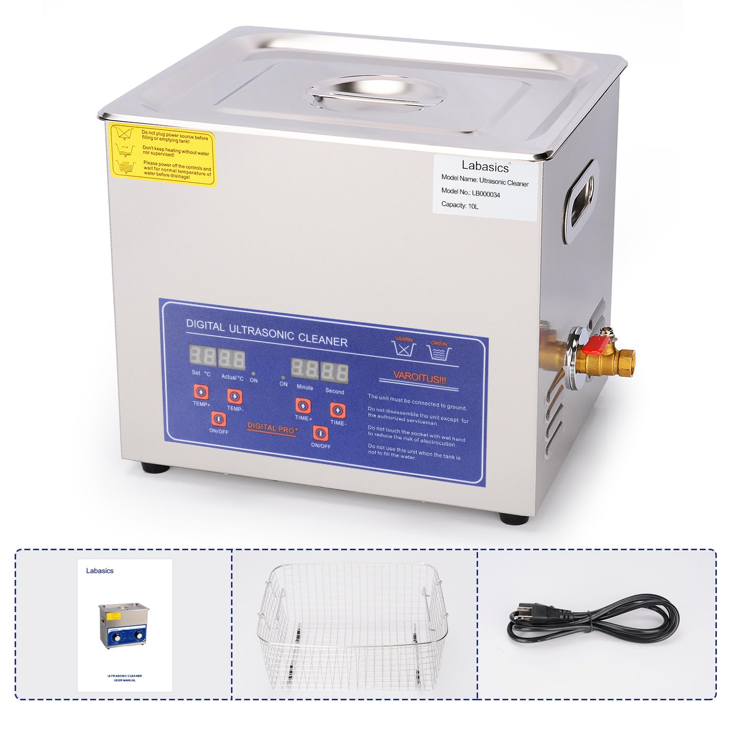 Labasics Ultraschallreiniger, Professioneller Allzweck-Ultraschallreiniger aus Rostfreiem Stahl mit Digitalanzeige-Timer und Wärmesteuerung für Labor 220V, 10L