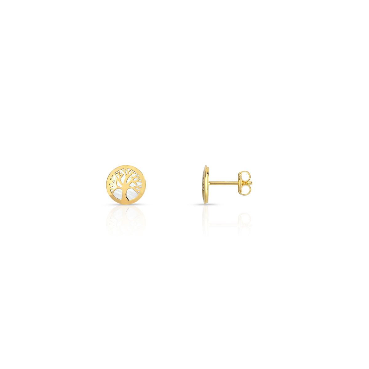 Boucles d'oreilles or 375 jaune arbres de vie nacre