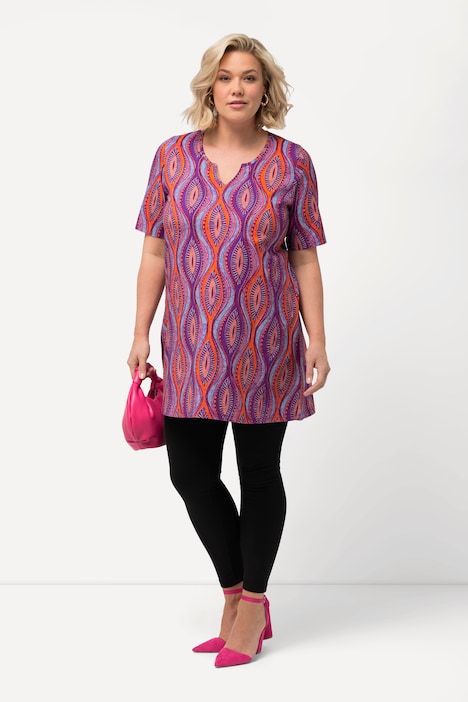 Longshirt, gemustert, Tunika-Ausschnitt, Halbarm
