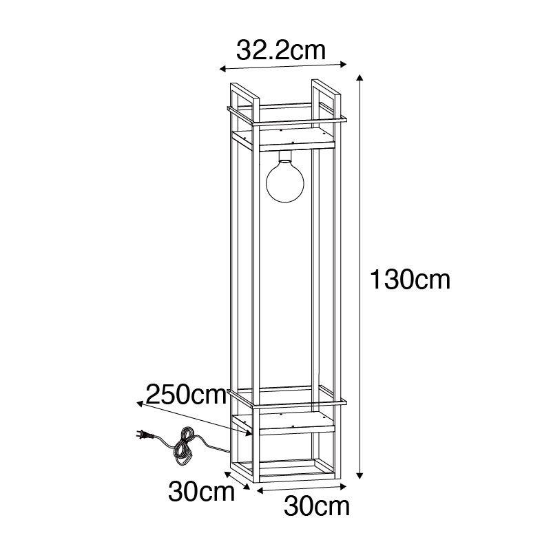 Industriële vloerlamp zwart met hout - Cage Rack