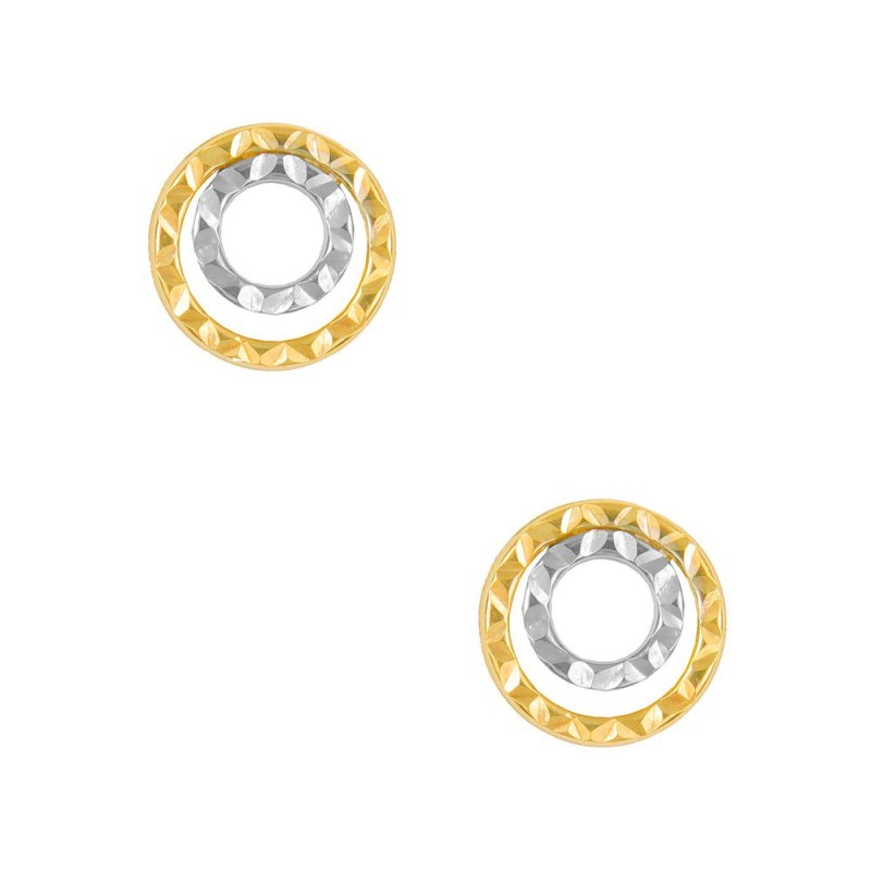 Boucles d'Oreilles Or Jaune et Blanc - Motif Cercles