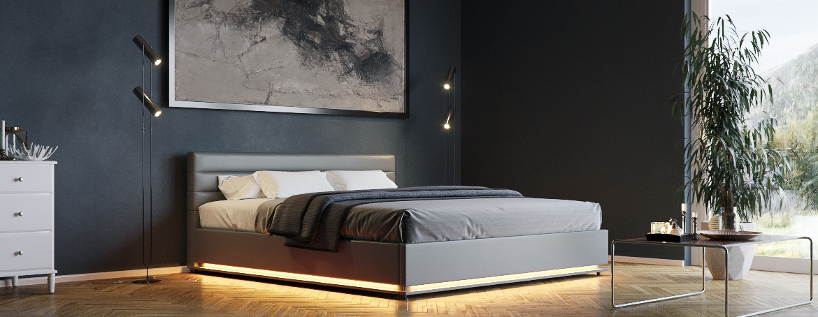 Lederbett LED STARDUST 160 x 200 cm schwarz