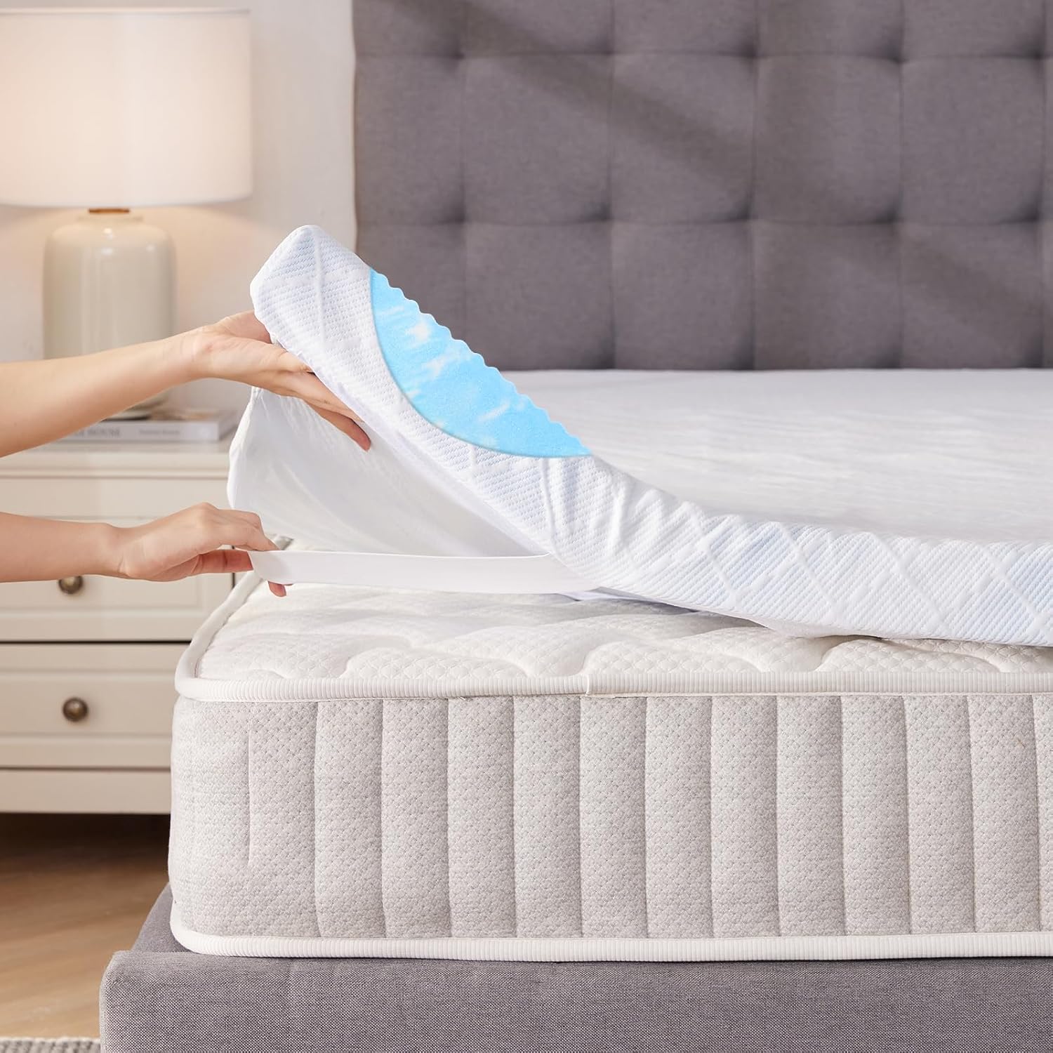 LANOX Gel-Schaum Matratzentopper 180x200x7,5 cm, extra Dicker orthopädischer Topper H3 mit 5-Zonen Design, kühlend & druckentlastend, Bezug waschbar, rutschfest, für Boxspringbett