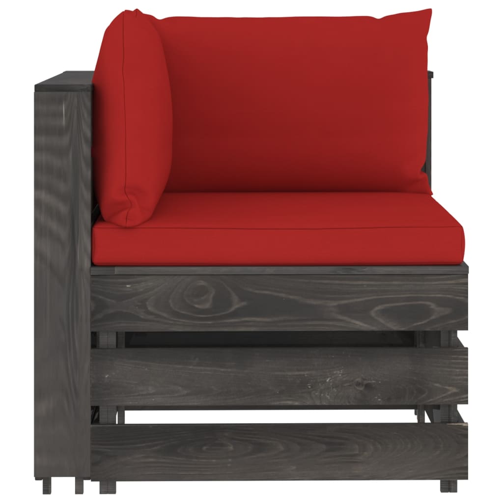 Salon de jardin meuble d'extérieur ensemble de mobilier 6 pièces avec coussins bois imprégné de gris