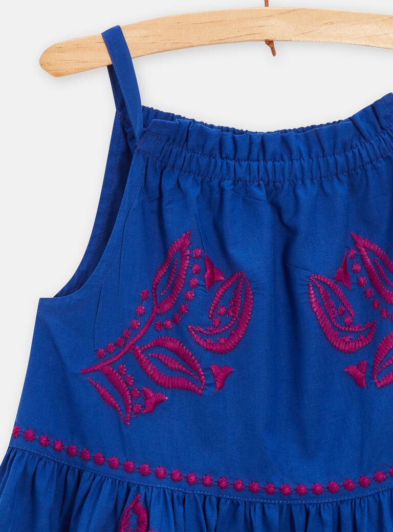 Robe bleu à broderies fleuries pour fille