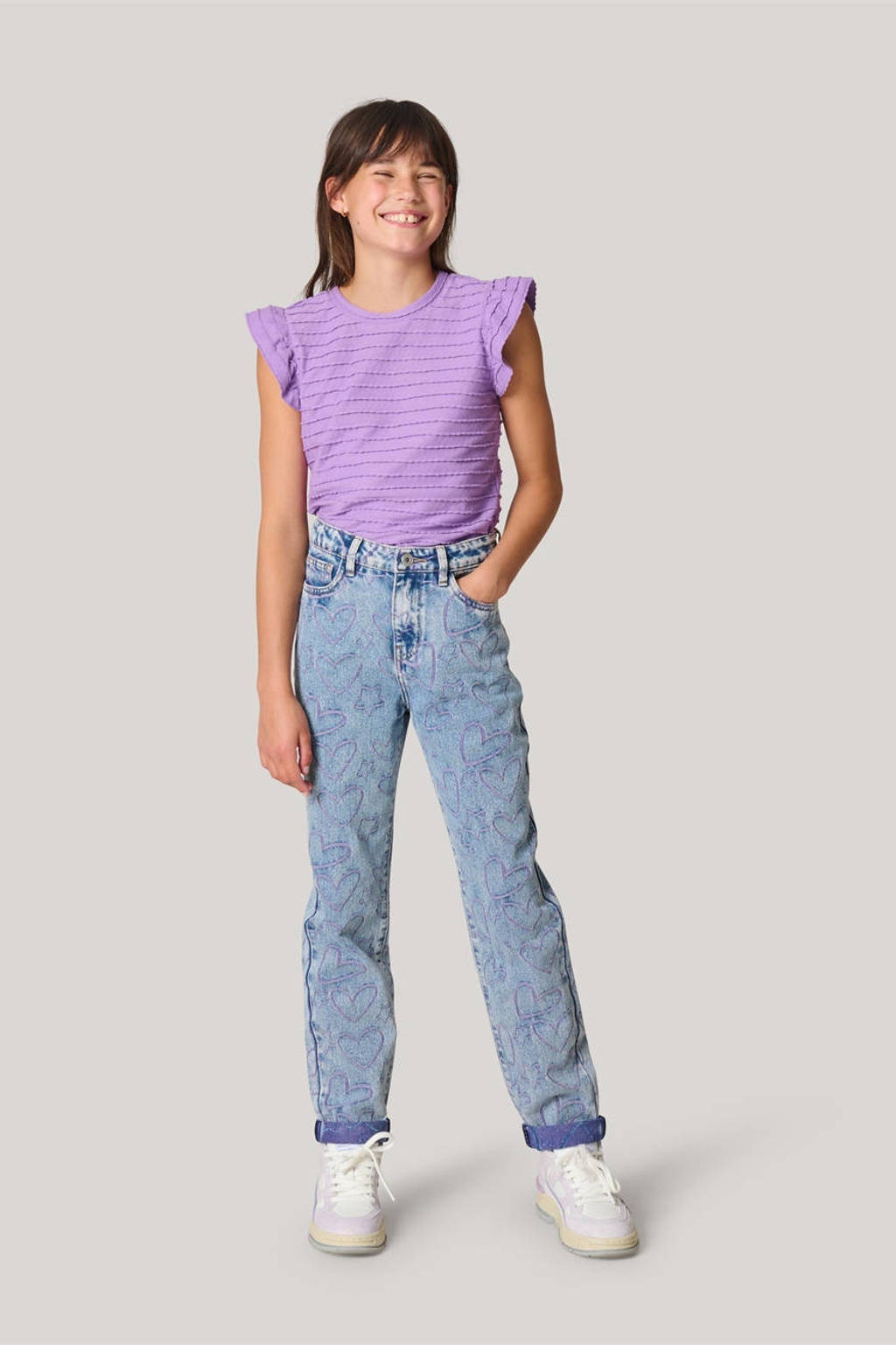 Shoeby mom jeans met hartjes blue denim