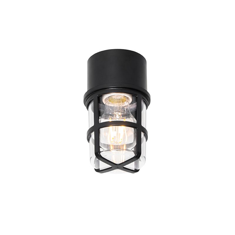 Plafond- en wandlamp zwart met heldere kap IP54 - Kiki