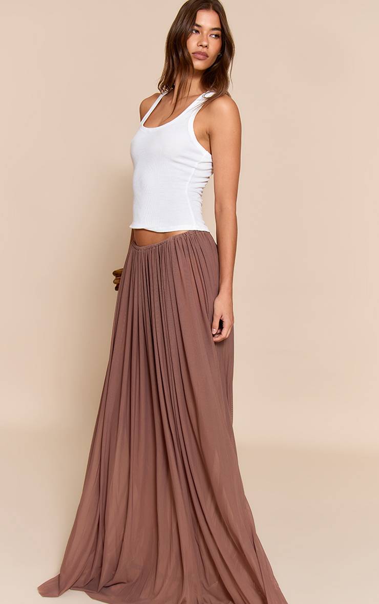 Marron Jupe Longue Drapée En Mesh