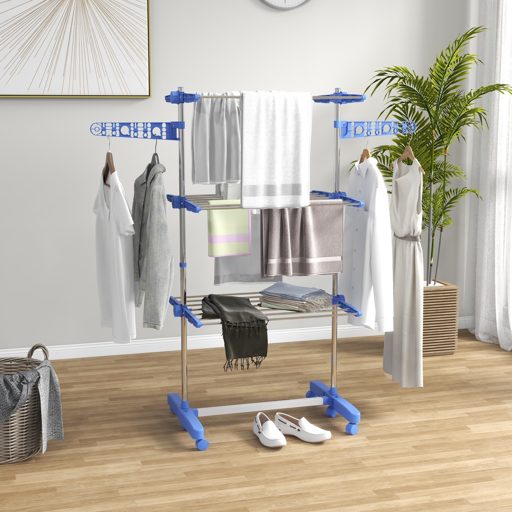 HOMCOM Wäscheständer mit Kleiderhaken grau 142L x 55B x 152H cm