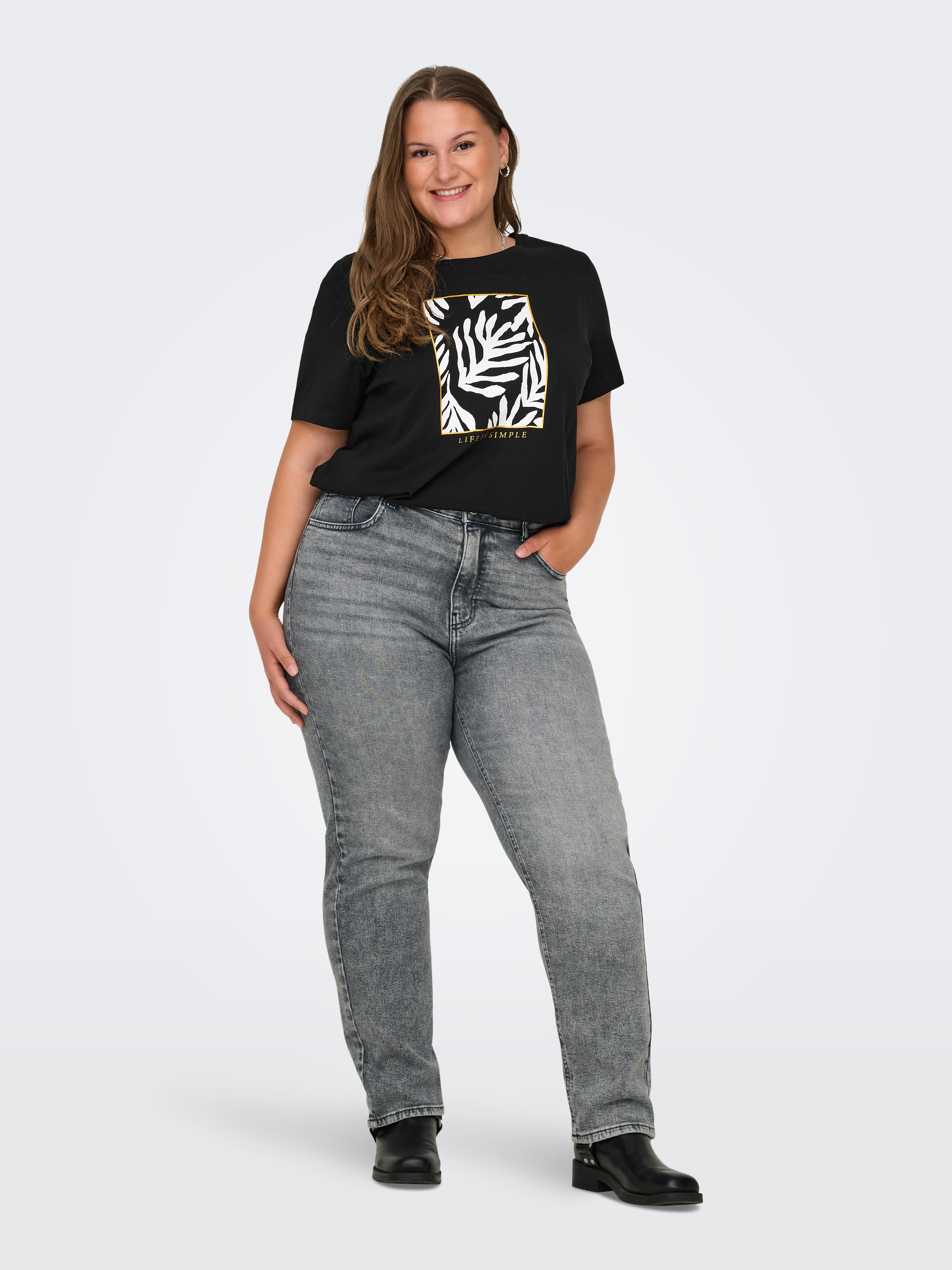 CARMILY Hohe Taille Gerade geschnitten Jeans Medium Grey Denim