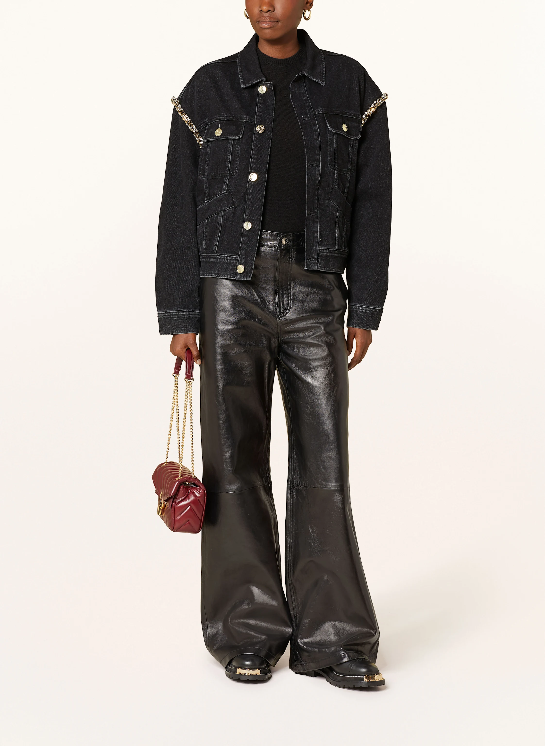 SANDRO Oversized-Jeansjacke mit Schmucksteinbesatz