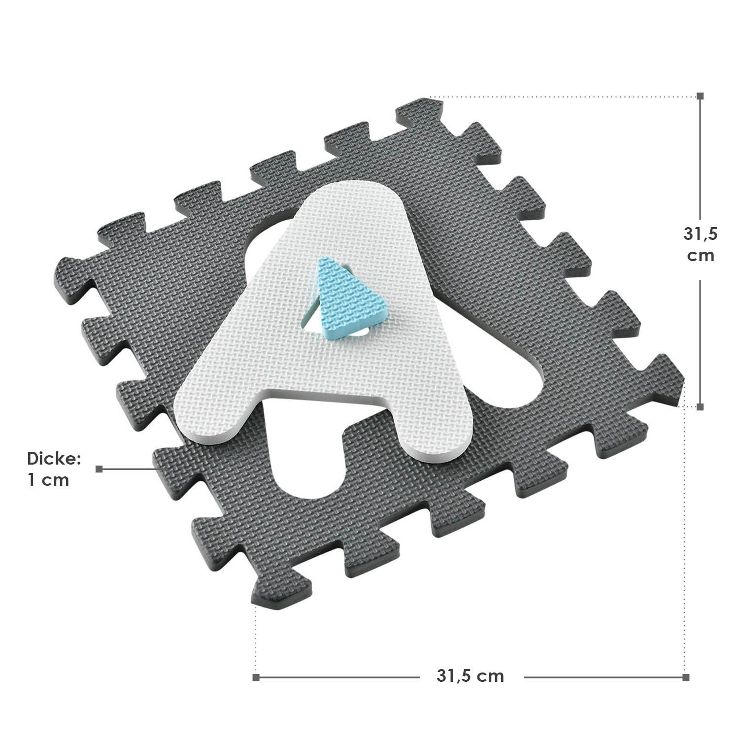 Juskys Kinder Puzzlematte Noah 36 Teile mit Buchstaben & Zahlen - rutschfest – blau für Jungen