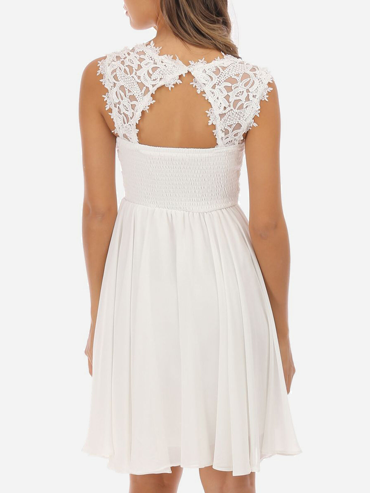 Robe à encolure dentelle grandes tailles- Blanc